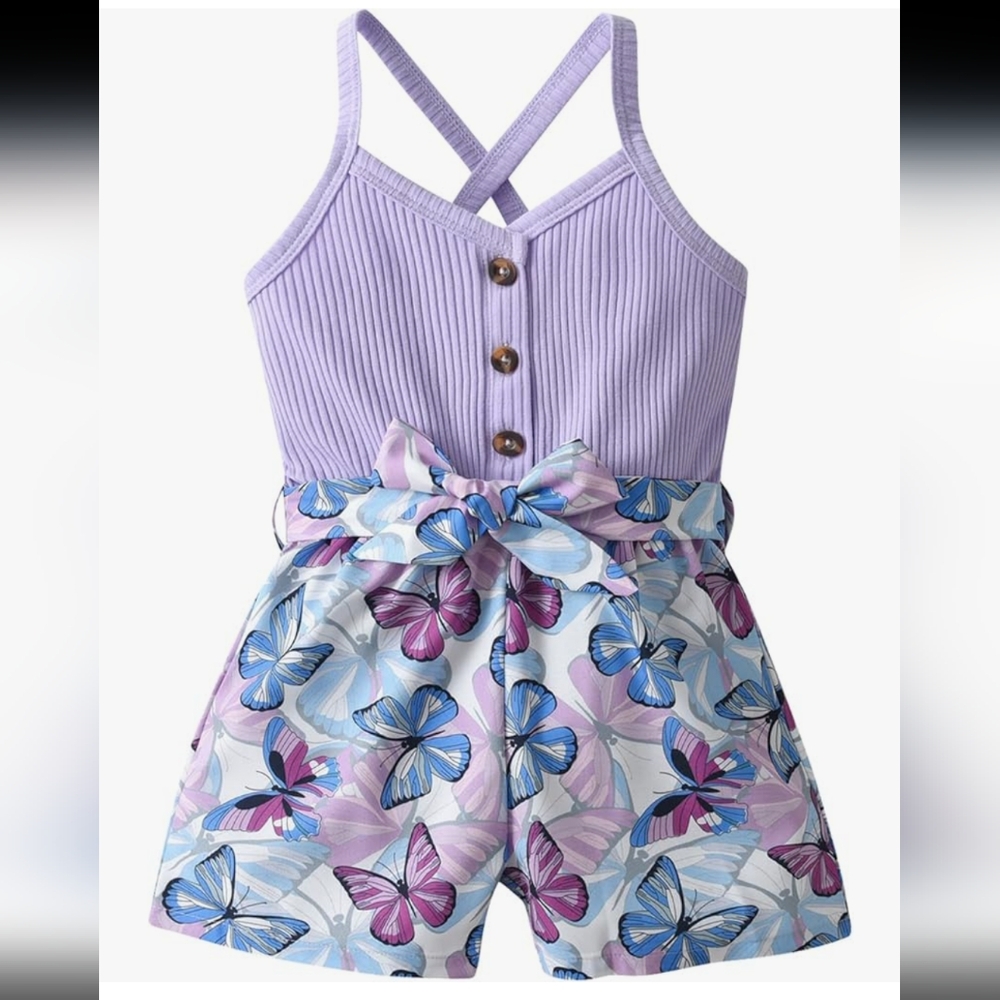 Kids Purple and Blue Butterfly Print Romper